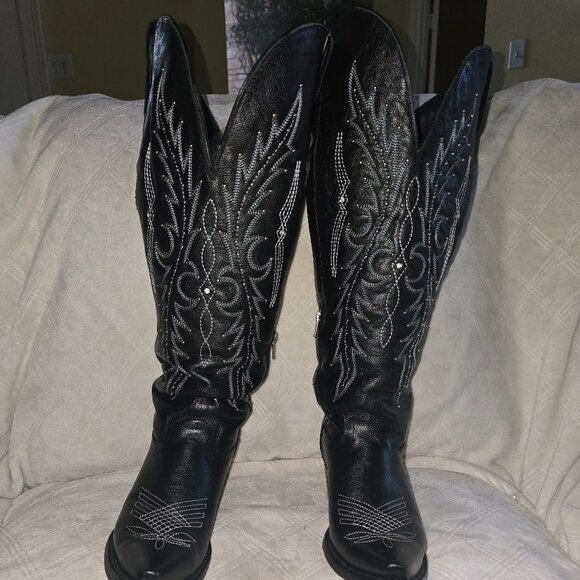 Rockem Shoes - Paulina Tall Wide Calf Friendly Snip Toe Cowgirl Boot - Rhinestone Embellished